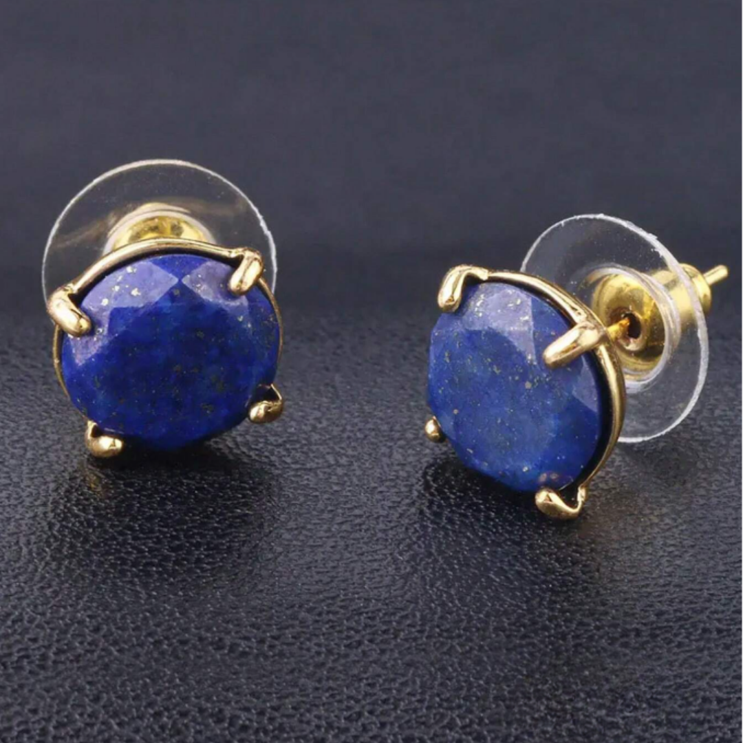 Lapis Lazuli Round Stud Earrings (Claw Setting)