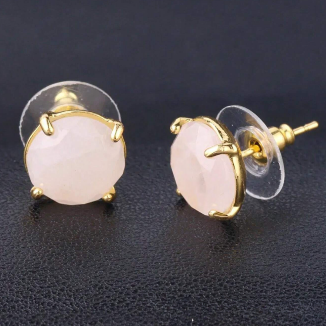 Rose Quartz Round Stud Earrings (Claw Setting)