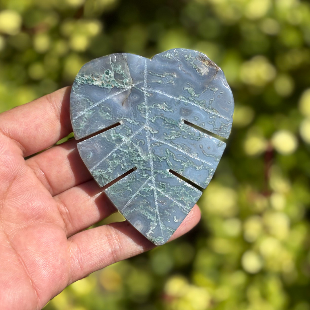 Moss Agate Carved Leaf