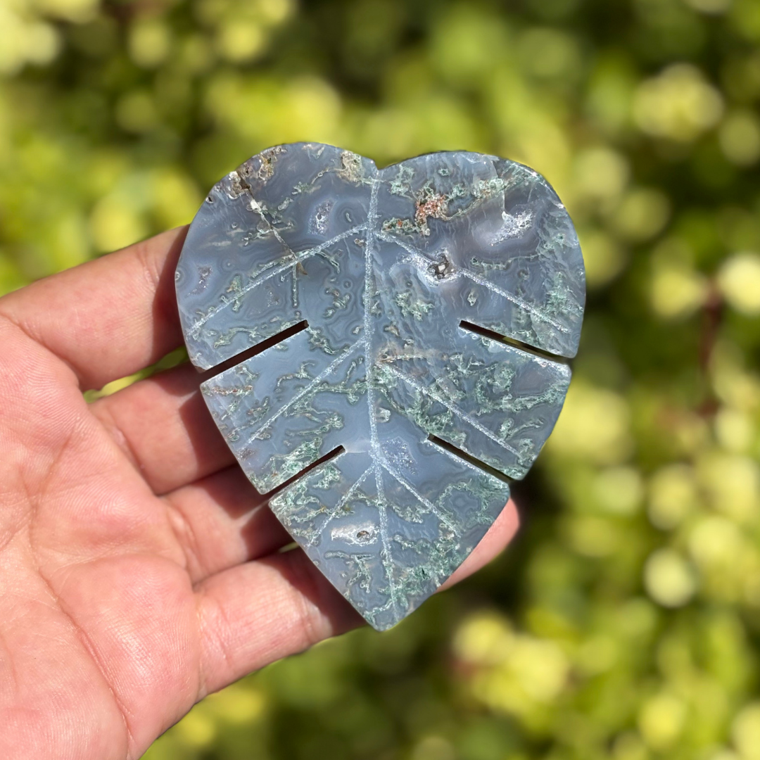 Moss Agate Carved Leaf