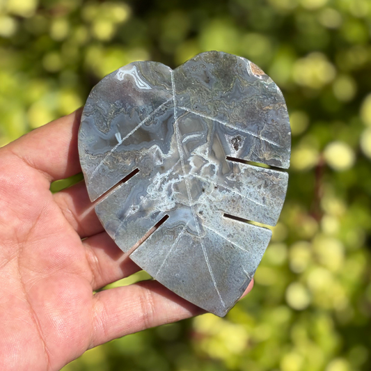 Moss Agate Carved Leaf