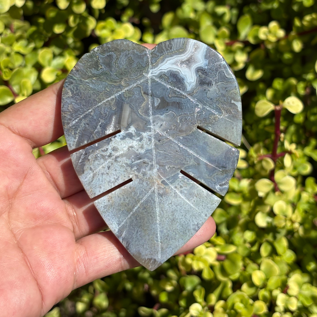 Moss Agate Carved Leaf