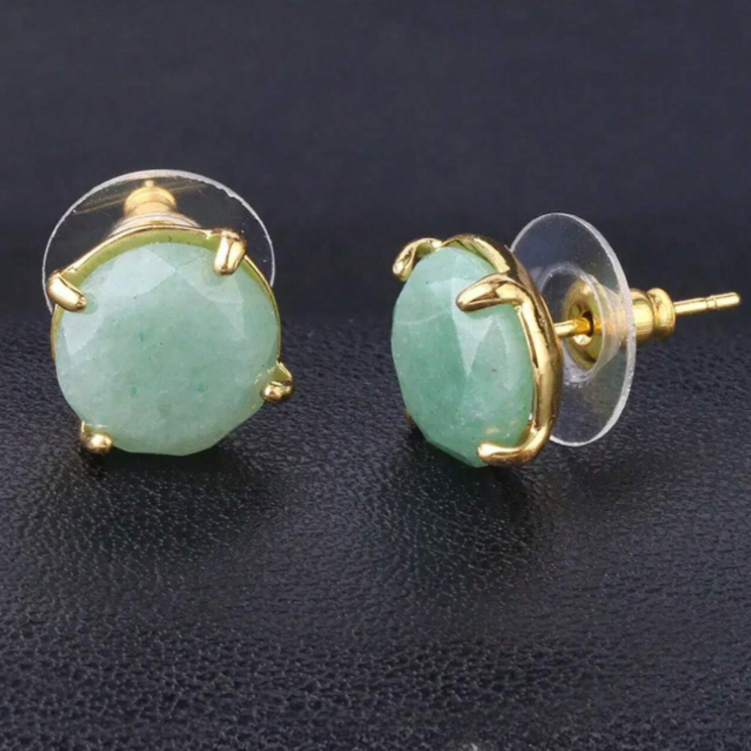 Green Aventurine Round Stud Earrings (Claw Setting)