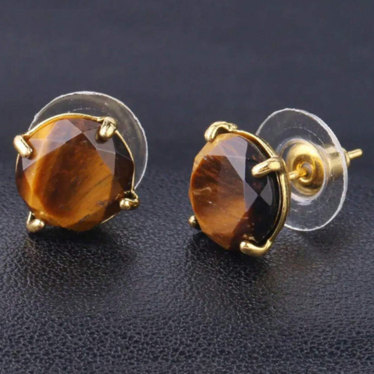 Tigers Eye Round Stud Earrings (Claw Setting)