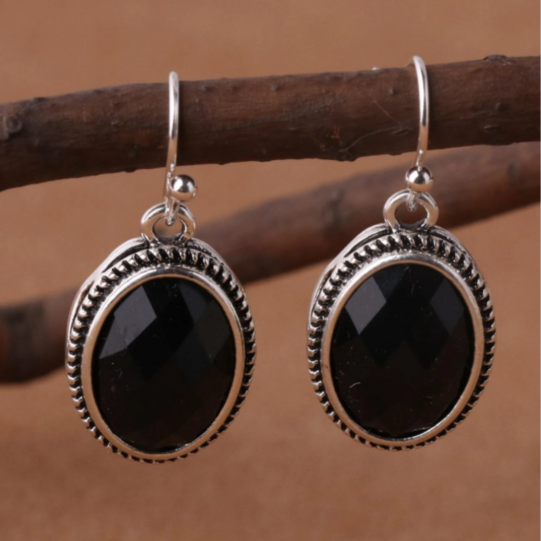 Onyx Oval Facetted Earrings