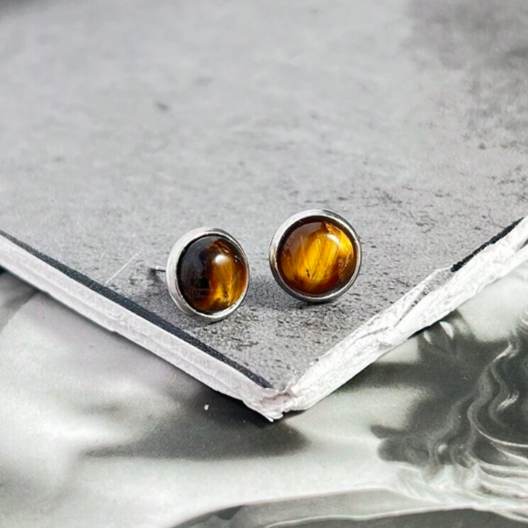 Tigers Eye Round Stud Earrings