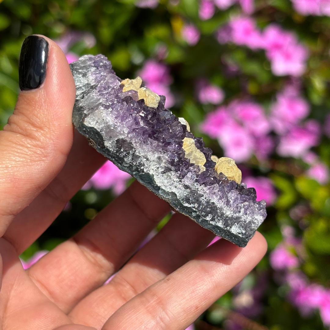 Amethyst Cluster With Yellow Calcite