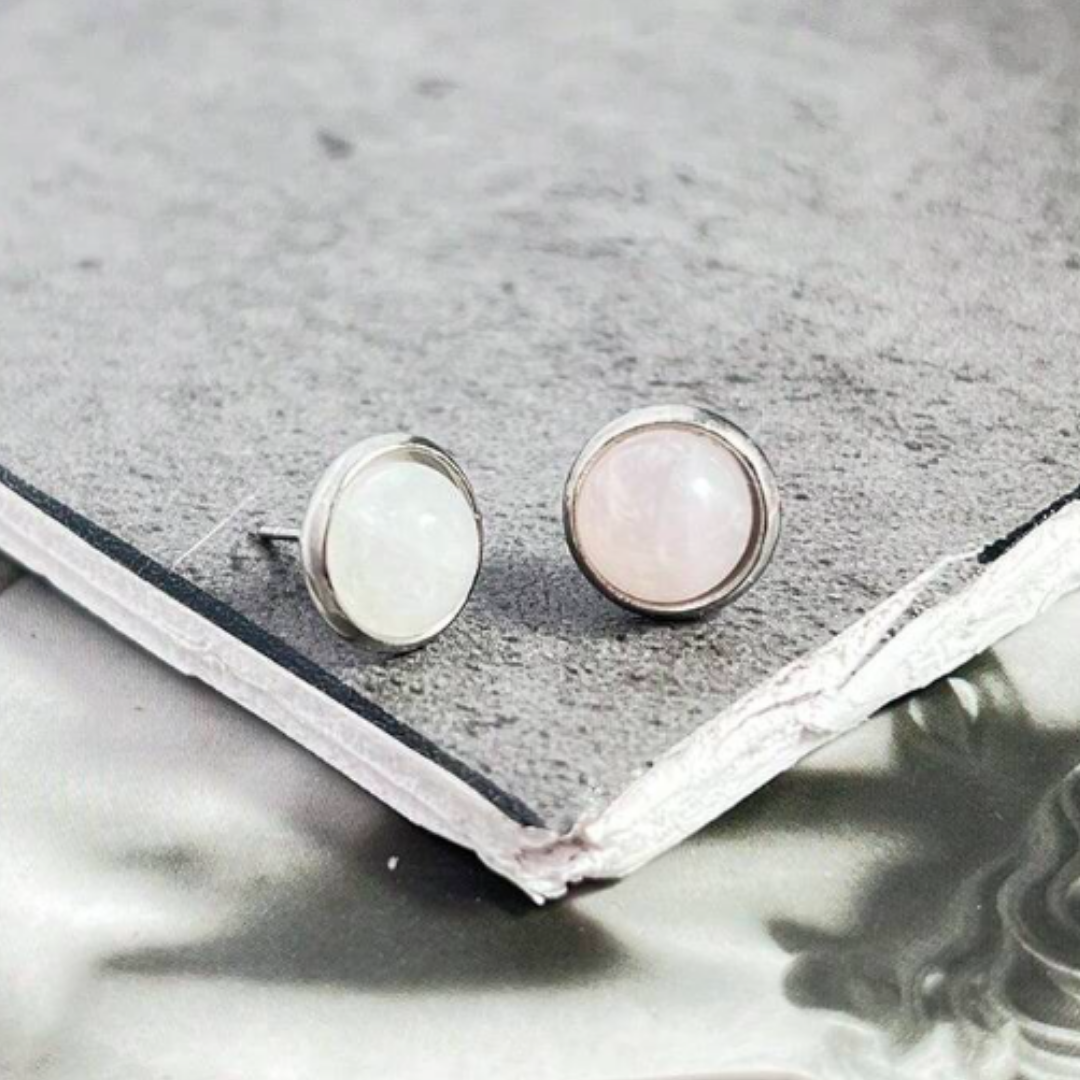 Rose Quartz Round Stud Earrings