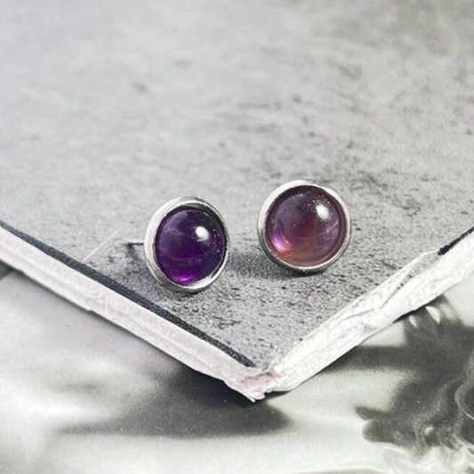 Amethyst Round Stud Earrings