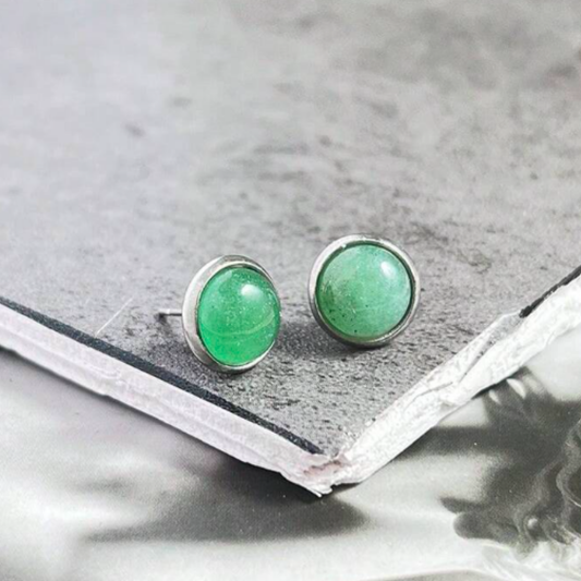 Green Aventurine Round Stud Earrings