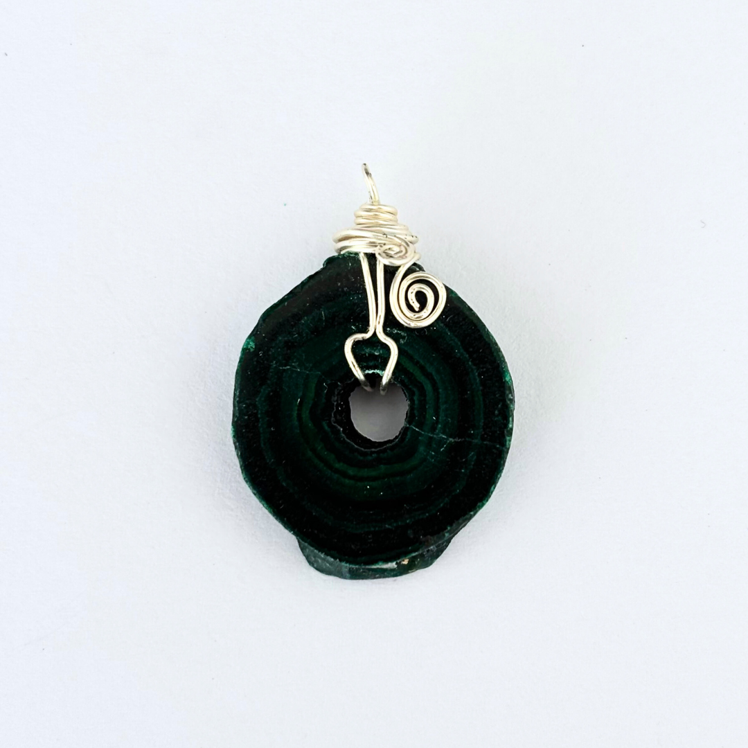 Malachite Stalactite Slice Wire Wrapped Pendant