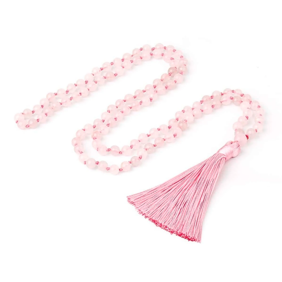 Rose Quartz Knotted Meditation Mala - 108 Beads